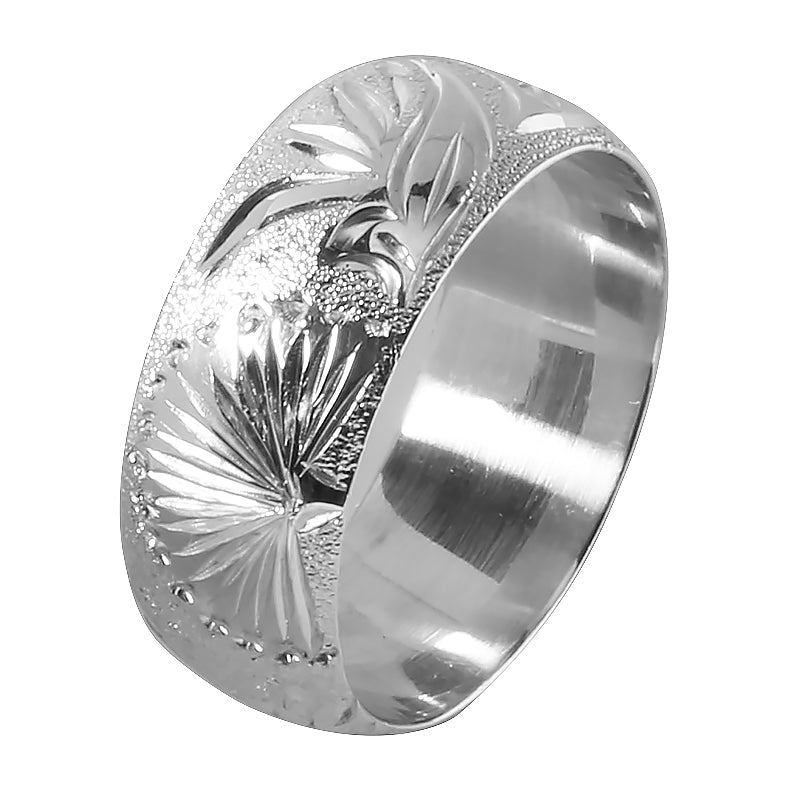 Heavy Barrel Hawaiian Jewelry Ring - Hand Engraved Sterling Silver Ring (6mm Width) 6mm / 8