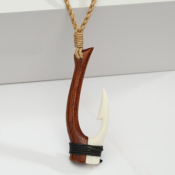Wood/Bone Small Fish Hook Necklace 20x52mm Wood/Bone Small Fish Hook Necklace 20x52mm