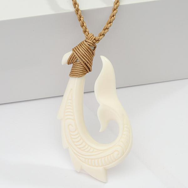 Buffalo Bone Fish Hook Necklace w/Whale Tail 30x55mm – Hanalei Jeweler