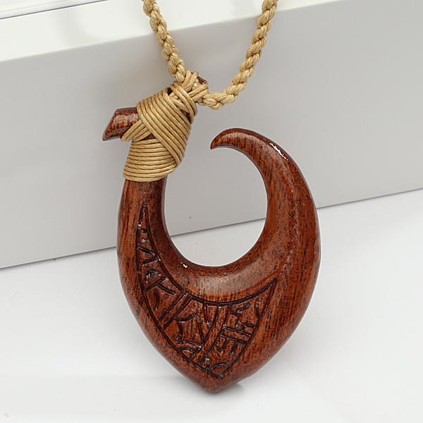 Hawaiian Koa Wood Fish Hook(Makau) Necklace(L) – Hanalei Jeweler