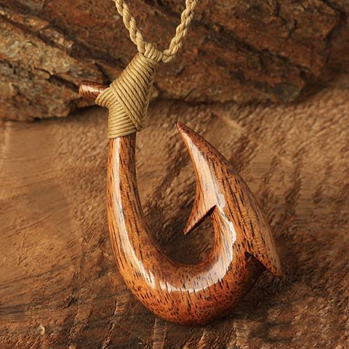 curly koa wood fish hook (Makau) Necklace (S/L) Large quality Koa wood Plain Koa Wood Fish Hook