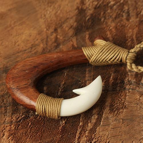 bome fish hook necjalcw Koa Wood Bone Fish Hook Necklace