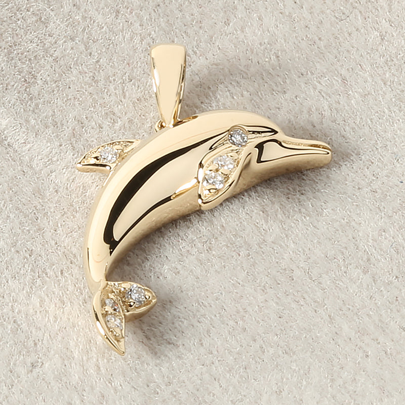 14K Yellow Gold Dolphin with 0.04ct Diamonds Pendant (Chain Sold Separately)