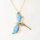 14K Yellow Gold Dragonfly with Blue Opal Inlaid Pendant  (Chain Sold Separately)