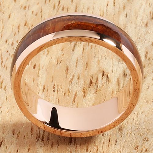 14K Pink Gold Natural Koa Wood Oval Wedding Ring 7mm