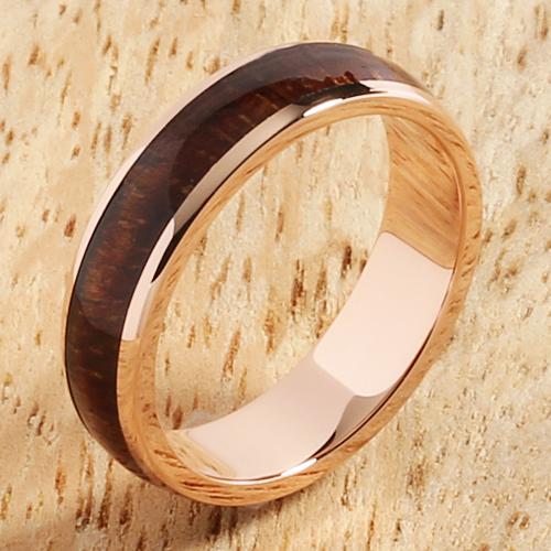 14K Pink Gold Natural Koa Wood Oval Wedding Ring 5mm