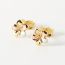 14K Tri-Color Gold Plumeria Post Earrings (6.5-15.5mm)