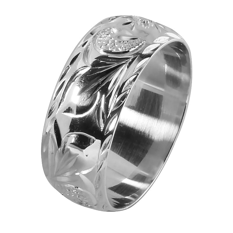 Sterling Silver Custom-Made Hawaiian Heirloom Ring Queen Emma Scroll Barrel 8mm (Heavy Weight 1.75)