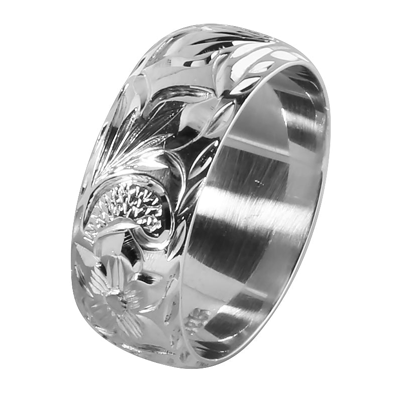 Sterling Silver Custom-Made Hawaiian Heirloom Ring Queen Emma Scroll Barrel 8mm (Heavy Weight 1.75)