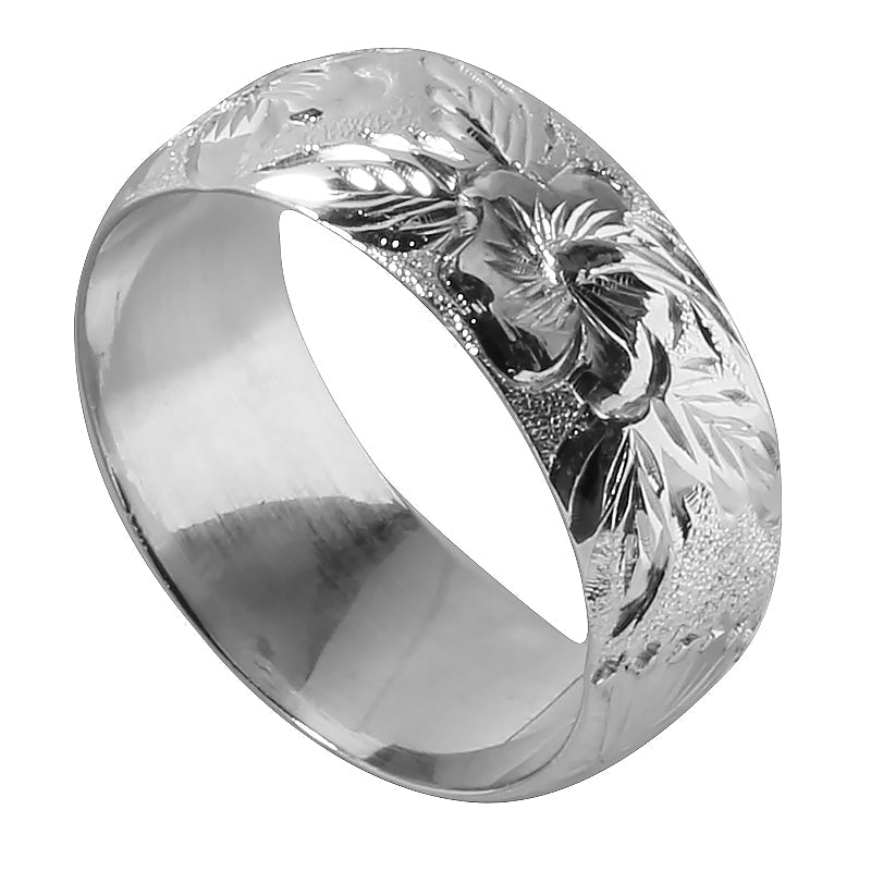 Sterling Silver Custom-Made Hawaiian Heirloom Ring Hawaiian Flowers Barrel 8mm (Heavy Weight 1.75)