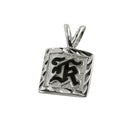 Sterling Silver Custom-Made Initial Pendant Black Raise Letter Diamond Cut Edge 12mm