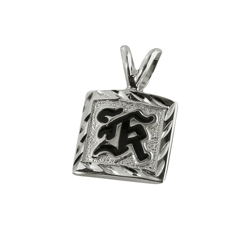 Sterling Silver Custom-Made Initial Pendant Black Raise Letter Diamond Cut Edge 12mm