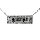 Sterling Silver Custom-Made ID Necklace Black Raise Letter with Scroll Engraving 20mm