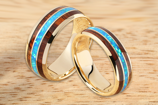 Koa Wood Rings Tungsten 14K Gold Koa Ring Selection – Hanalei Jeweler