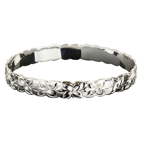 Sterling Silver Custom-Made Plumeria Bangle Cut Out Edge Bangle (Heavy 1.75)