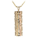 14K Tri-Color Gold Custom-Made Hawaiian Scroll Raised Vertical Pendant Cut Out Edge