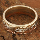 14K Tri-Color Gold Custom-Made Plumeria Hawaiian Scroll Engraving Smooth Edge Ring (Thickness 1.5mm)