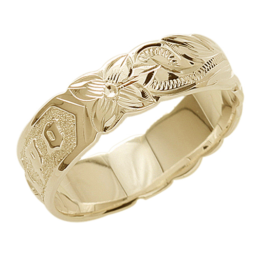 14K Gold Custom-Made Hawaiian Heirloom Ring Raise Letter Cut Out Edge Medium Weight (Standard) 6mm