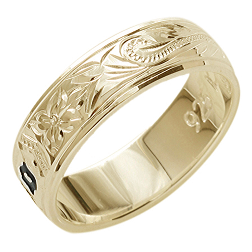 14K Gold Custom-Made Plumeria Scroll Black Enamel Letter Smooth Edge Hawaiian Heirloom Ring (Thickness 1.5mm)
