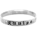 Sterling Silver Custom-Made Plumeria King Scroll Black Enamel Letter Smooth Edge Bangle (Heavy 1.75)