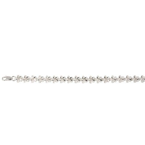 14K White Gold Plumeria Link Bracelet Sandblast Polish Edge 5mm