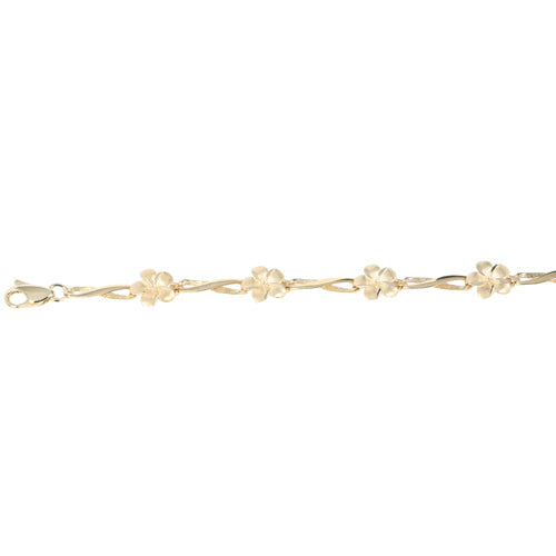 14K Yellow Gold Plumeria Twist Bar Bracelet Sandblast Polish Edge