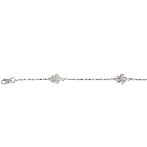 14K White Gold Bead Chain Plumeria Bracelet Sandblast Polish Edge