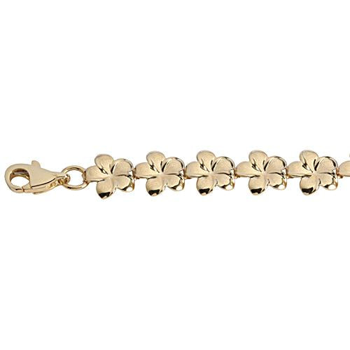 14K Yellow Gold Plumeria Link Bracelet Sandblast Polish Edge 8mm/10mm