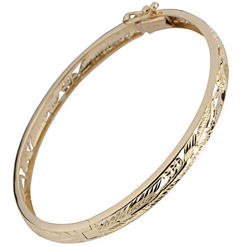 14K Yellow Gold See Through Maile Leaf Bangle 5mm