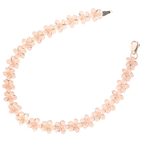 14K Pink Gold Plumeria Link Bracelet Sandblast Polish Edge 5mm/7mm