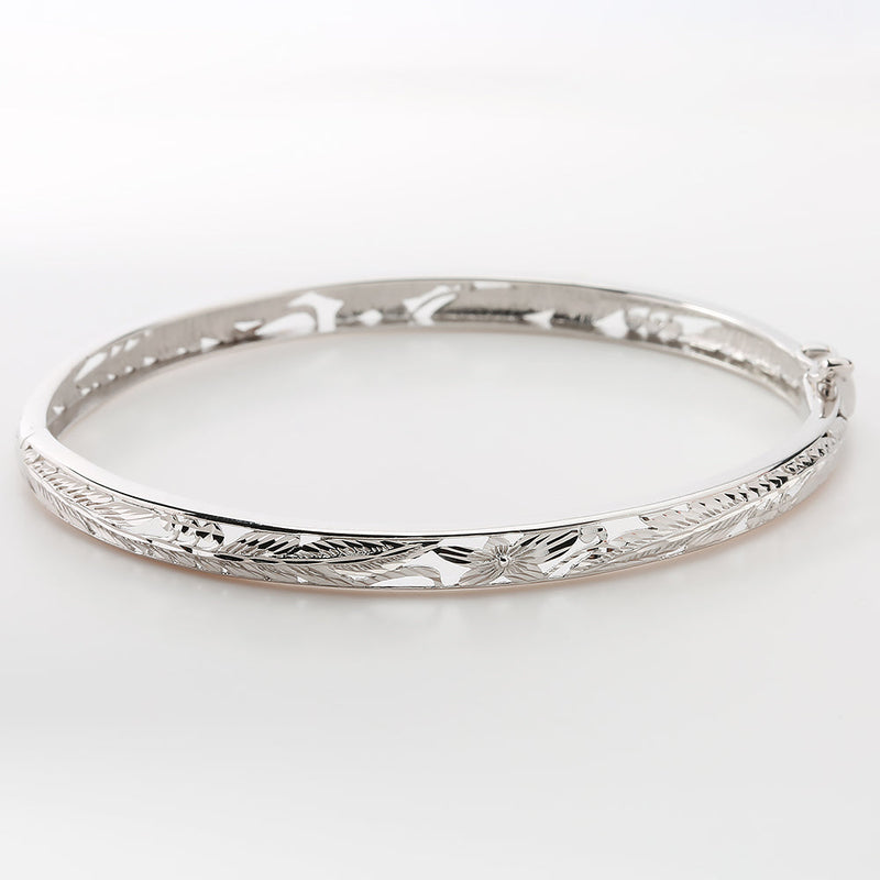 14K White Gold See Through Maile Leaf Bangle 5mm