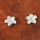 14K White Gold Plumeria Post Earrings Sandblast Polish Edge (XS/S)