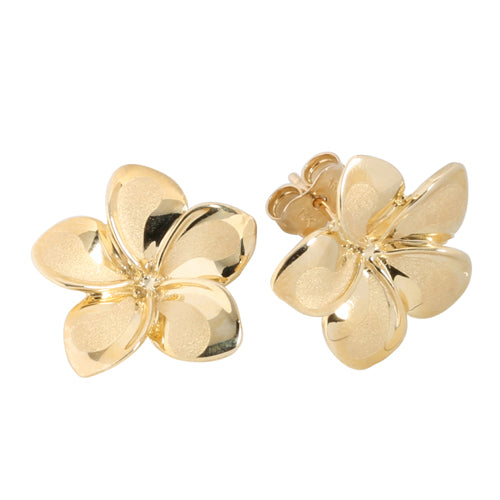 Yellow Gold Plumeria Post Earring 16mm