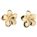 14K Yellow Gold Plumeria Post Earrings Sandblast Polish Edge (XS/S/M)