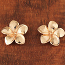 14K Pink Gold Plumeria Post Earrings Sandblast Polish Edge (XS/S/M)