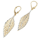 14K Yellow Gold Hollow Leaf Earring Lever Back