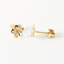 14K Tri-Color Gold Plumeria Post Earrings (6.5-15.5mm)