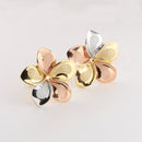 14K Tri-Color Gold Plumeria Post Earrings (6.5-15.5mm)