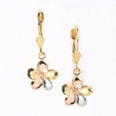 14K Tri-Color Gold Plumeria Lever Back Earrings (10.5mm-16mm)