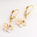 14K Tri-Color Gold Plumeria Lever Back Earrings (10.5mm-16mm)