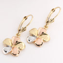 14K Tri-Color Gold Plumeria Lever Back Earrings (10.5mm-16mm)