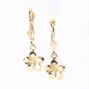 14K Yellow Gold Plumeria Lever Back Earrings (8.5mm-15.5mm)