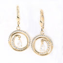 14K Yellow Gold Wave in Paved CZ Inlaid Circle Lever Back Earrings