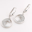 14K White Gold Pave CZ Wave Lever Back Earrings