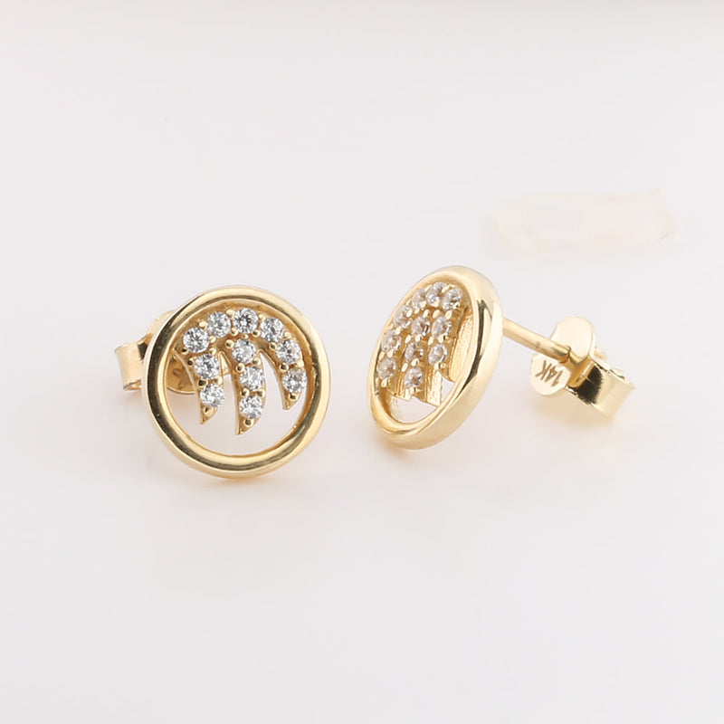 14K Yellow Gold Small Wave with CZ Post Earrings