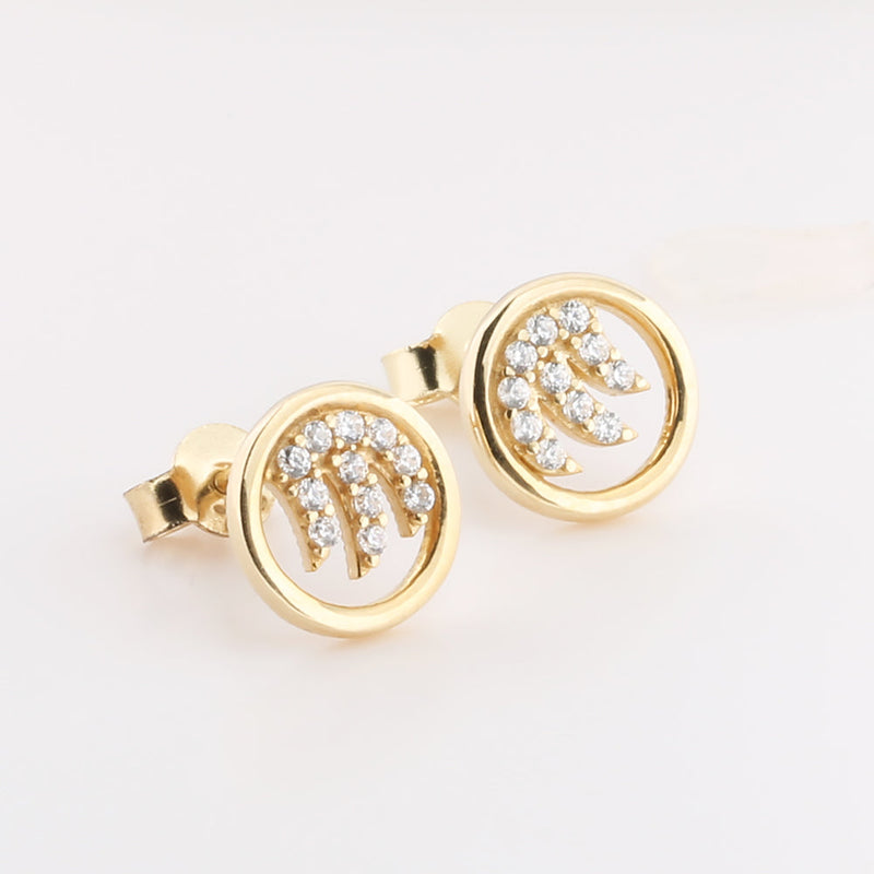 14K Yellow Gold Small Wave with CZ Post Earrings