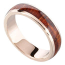 14K Pink Gold Natural Koa Wood Oval Wedding Ring 5mm