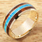 10K Yellow Gold Natural Koa Wood and Opal Triple Row Oval Wedding Ring 8mm