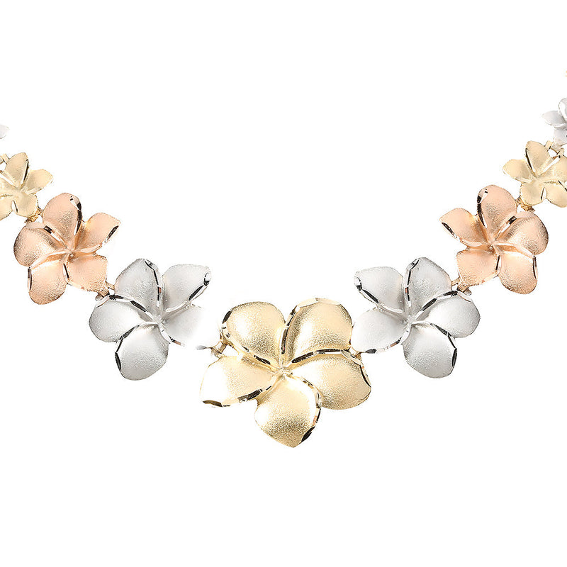 14K Tri-Color Gold Plumeria Necklace