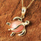 Yellow Gold Pink Coral Inlaid Honu(Hawaiian Turtle) Pendant